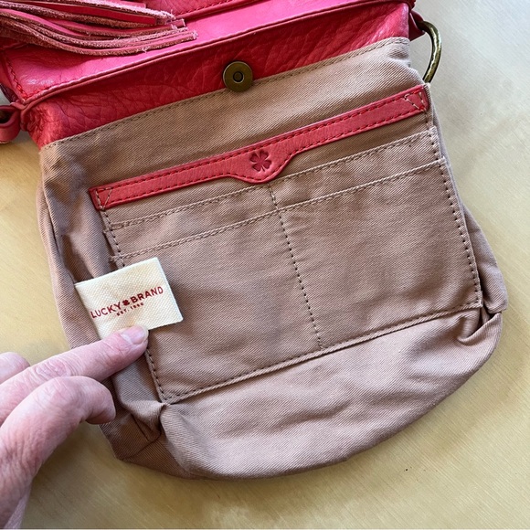 Lucky Brand Coral-Pink Leather Crossbody with Tassel - Picture 10 of 12